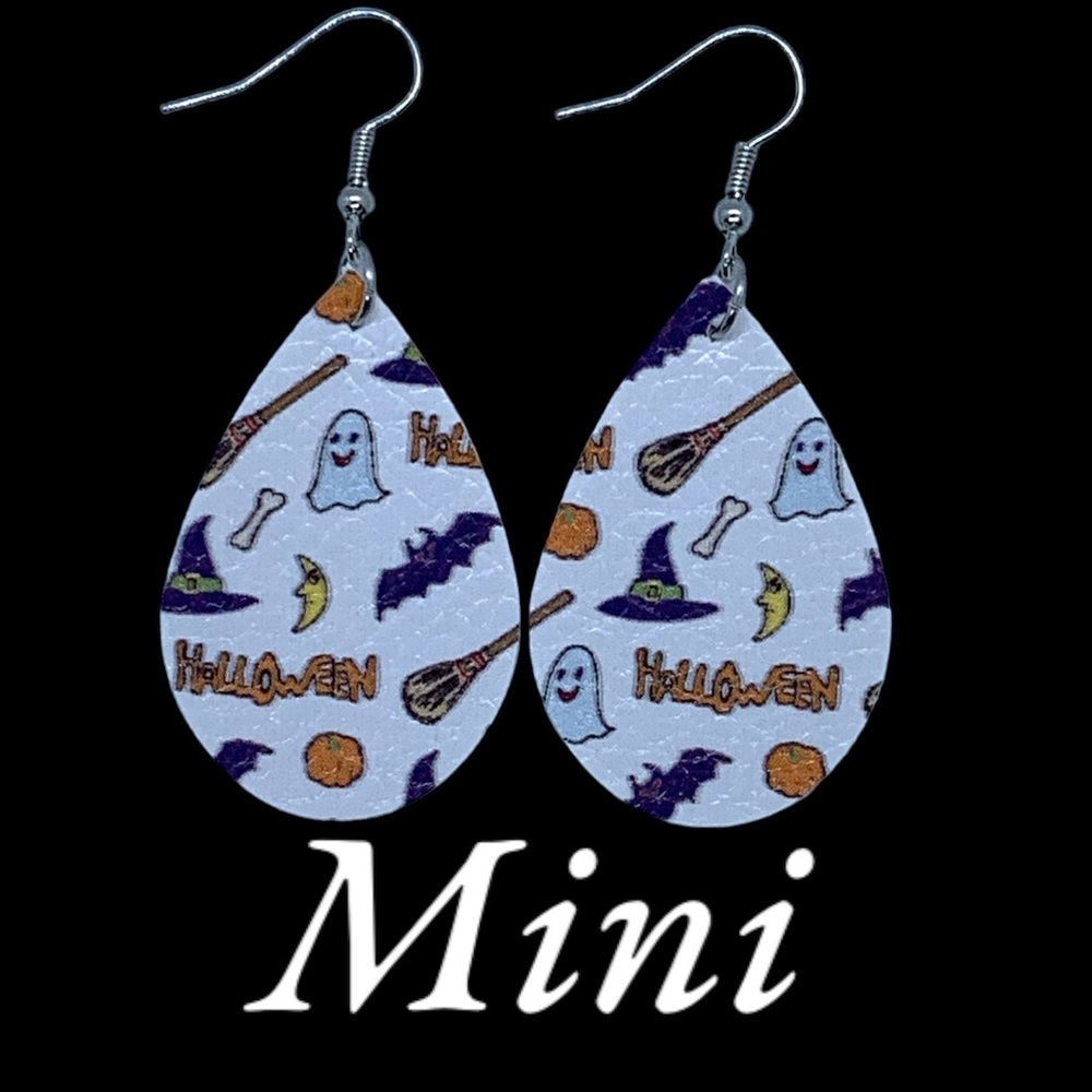 Mini Faux Leather Teardrop Earrings Halloween Fashion Jewelry - Picture 1 of 4